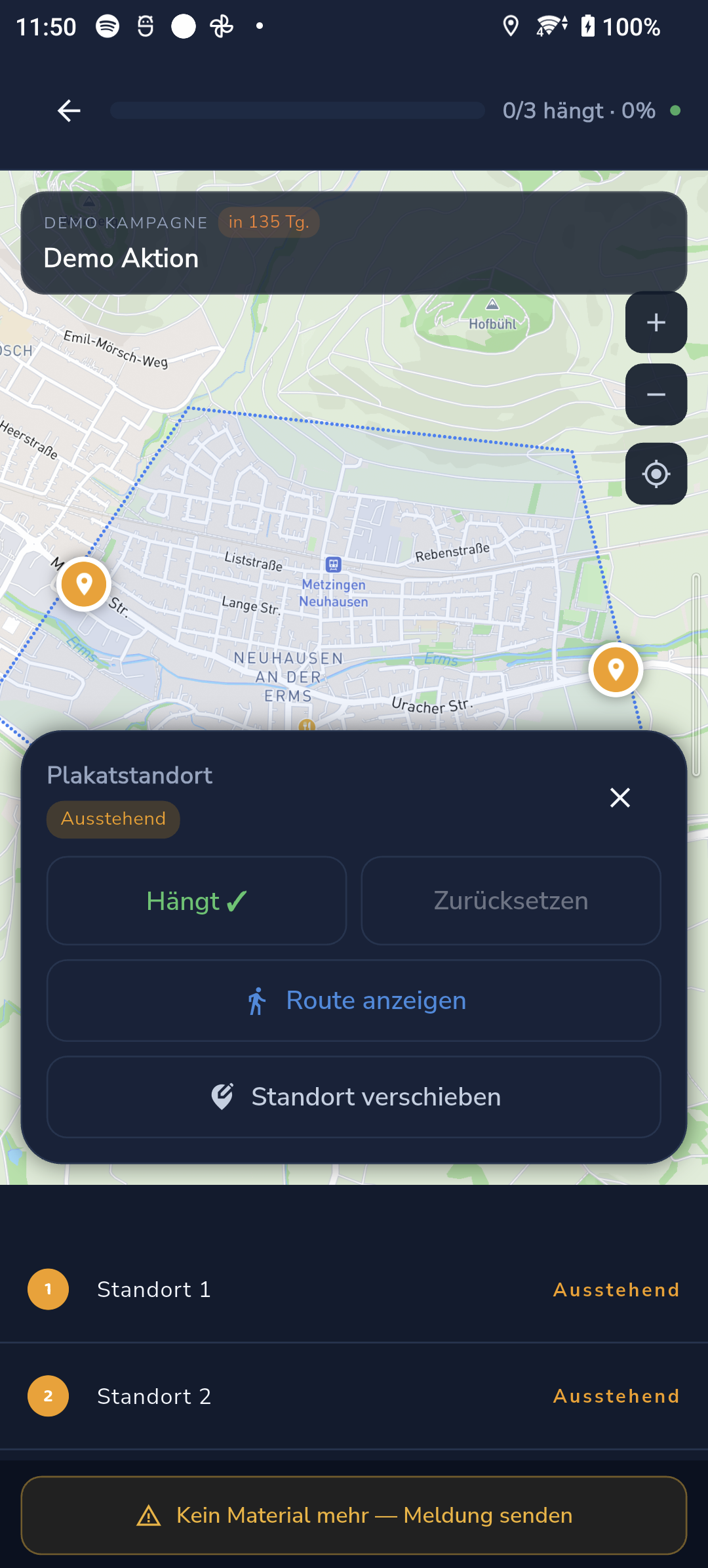 Plakatstandort in der AreaGo App bearbeiten